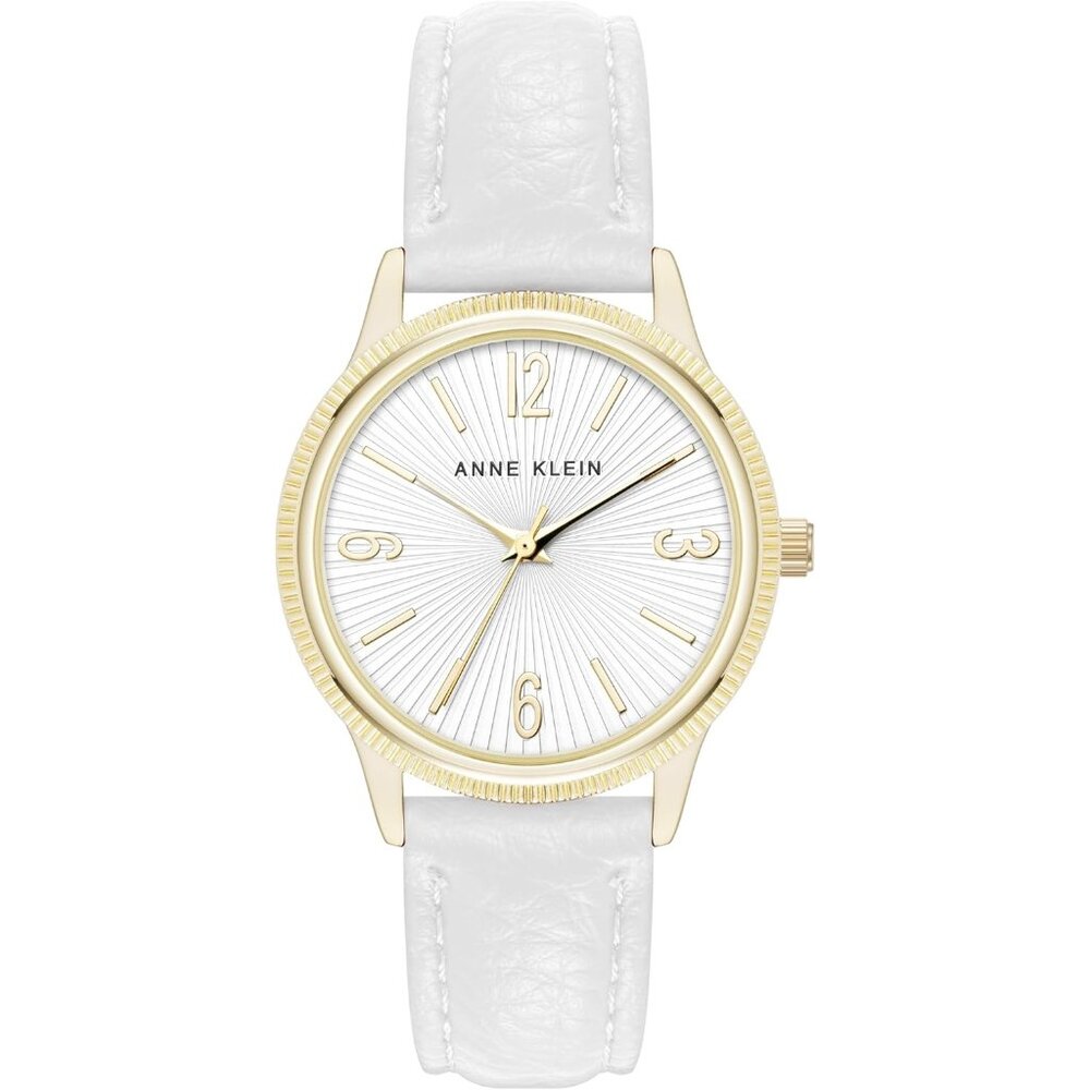 Women's Crystal Lens Faux Leather Strap  White/Gold Tone Buckle Closure Watch